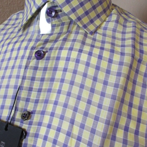 Bogosse Plaid Button Front Shirt Mens Medium New - Picture 2 of 7